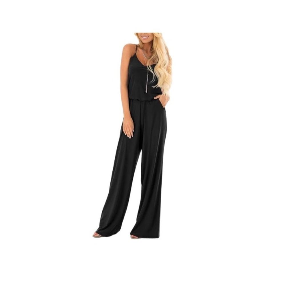 Lacozy Casual Loose Sleeveless Wide Leg Pants Jumpsuit Rompers Medium